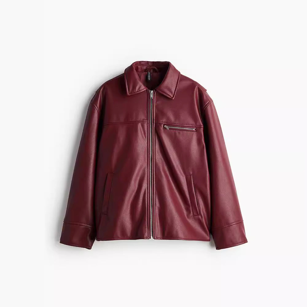 Fashionable synthetic leather jacket for women with elastic hem and modern cut Lune London