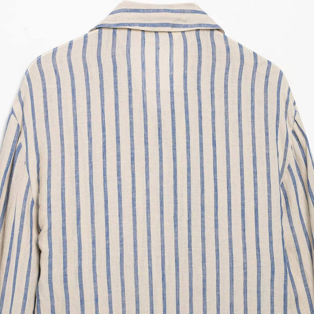 Women’s Long Shirt Dress in Linen Look with Striped Pattern and Side Slits Amarae