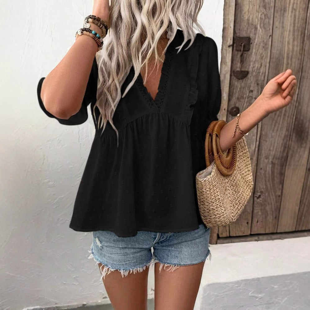 Ladies elegant blouse with ruffle details Lune London