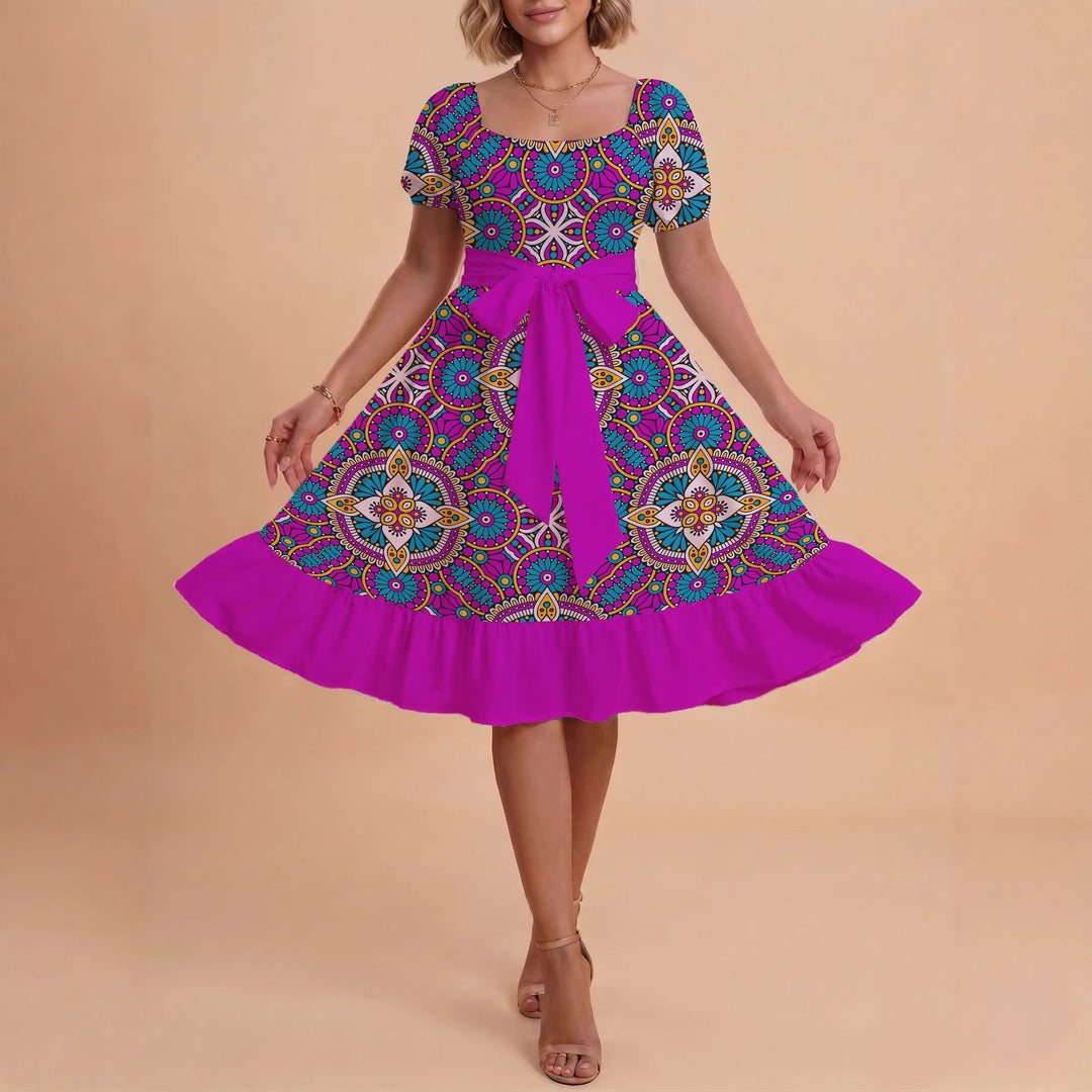 Women's elegant maxi dress with floral design and waist belt Lune London