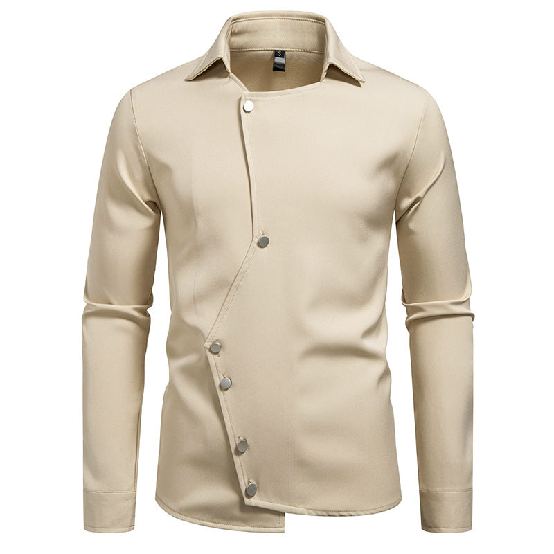 Innovative long sleeve shirt for men with asymmetrical button closure Lune London