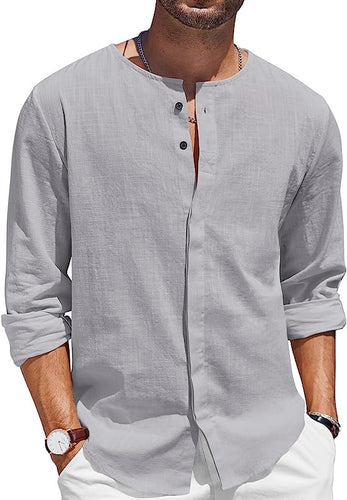 Linen shirt for men with a casual stand-up collar and button placket Amarae