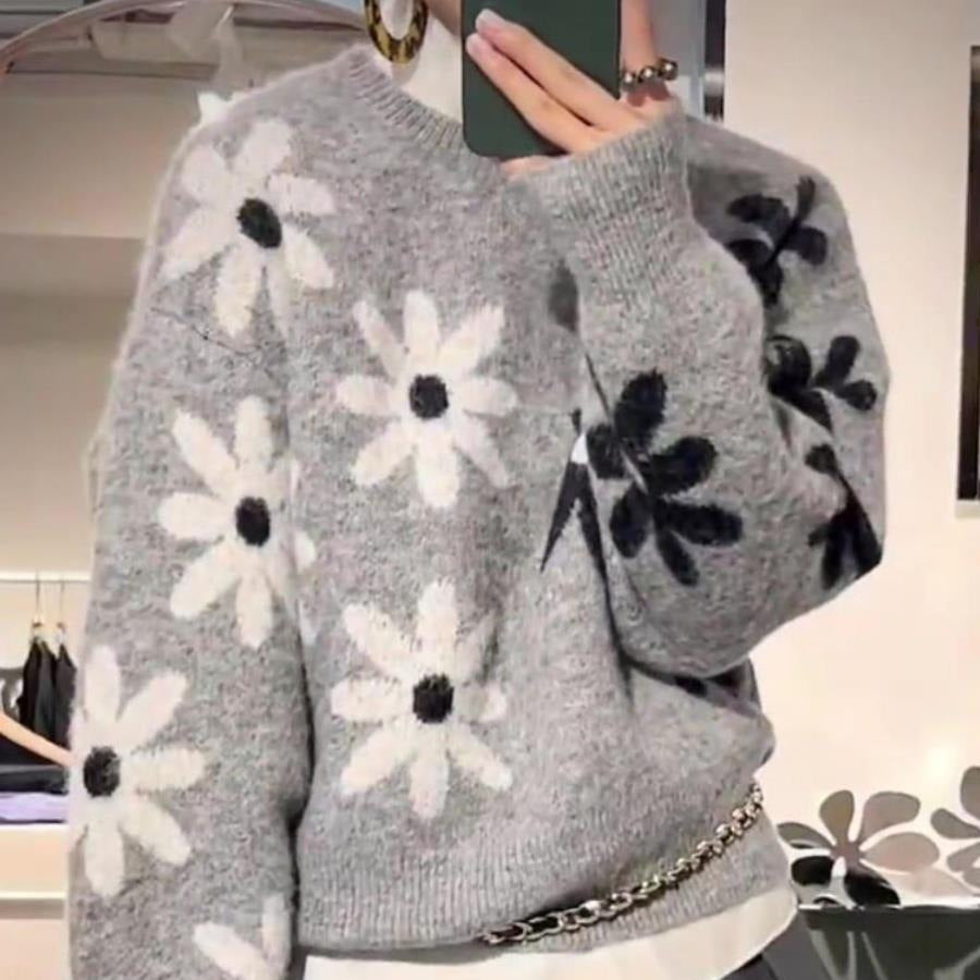 Pull en tricot cosy pour femmes avec motif floral et matériau doux Chic & Stil