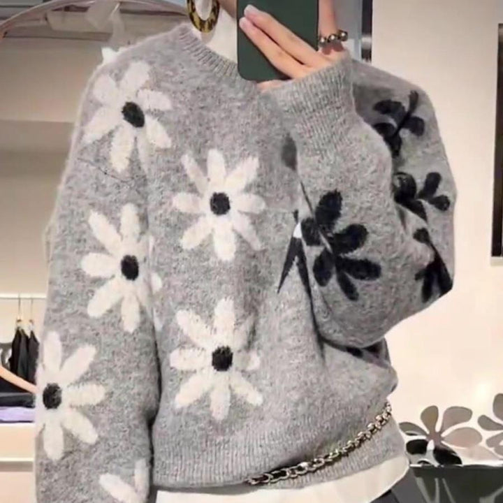 Pull en tricot cosy pour femmes avec motif floral et matériau doux Chic & Stil