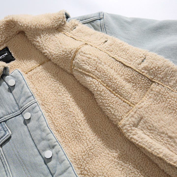 Unisex Oversize Denim Jacket with Teddy Lining and Sherpa Collar Amarae