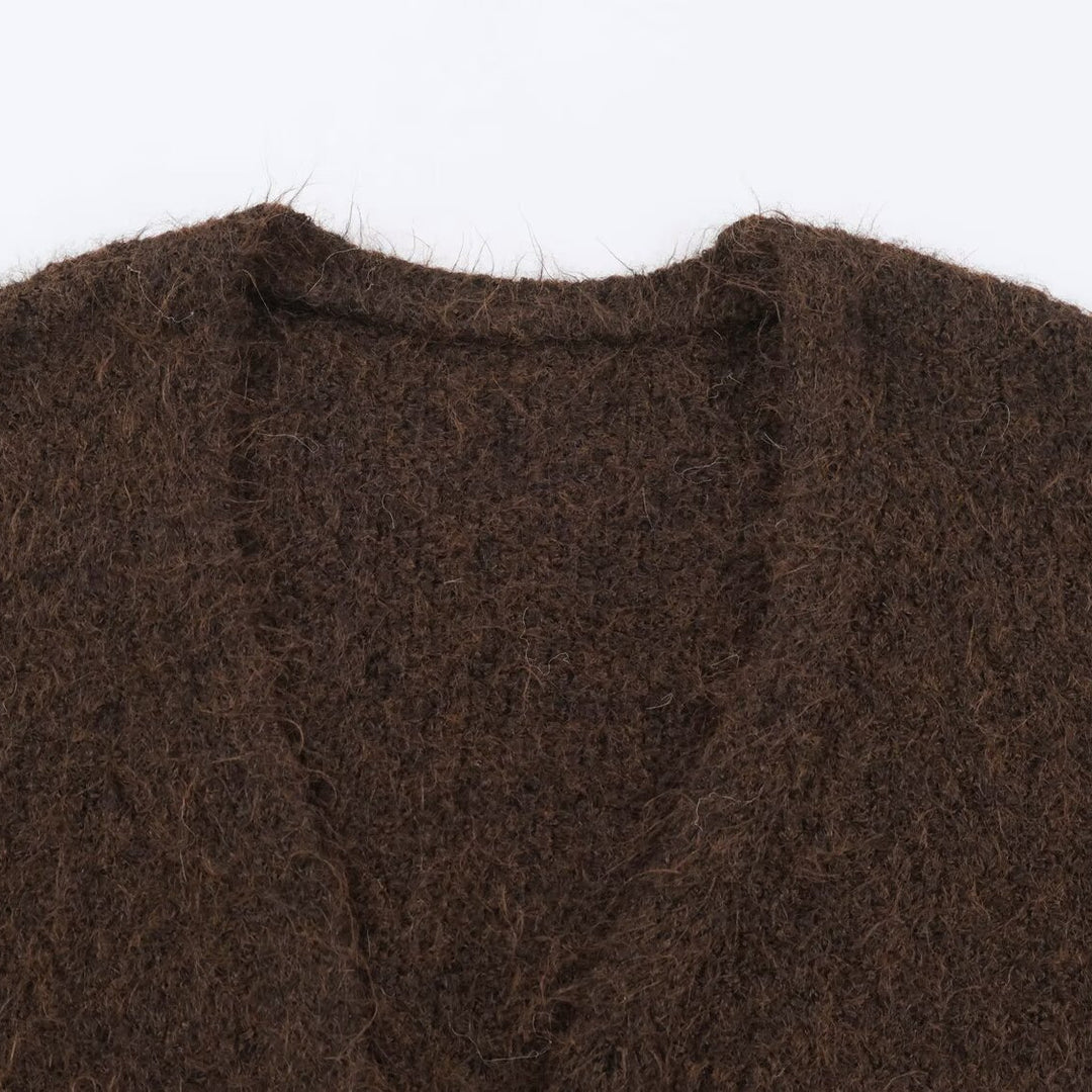 Women's Oversized Knit Coat with V-Neck, Cozy Boucle Look and Patch Pockets Amarae