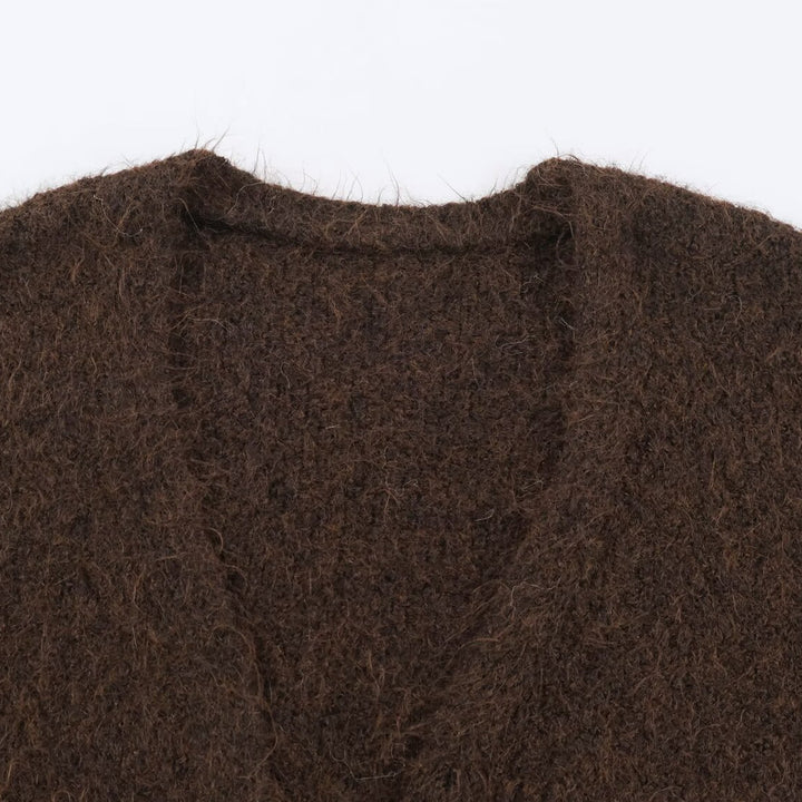 Women's Oversized Knit Coat with V-Neck, Cozy Boucle Look and Patch Pockets Amarae