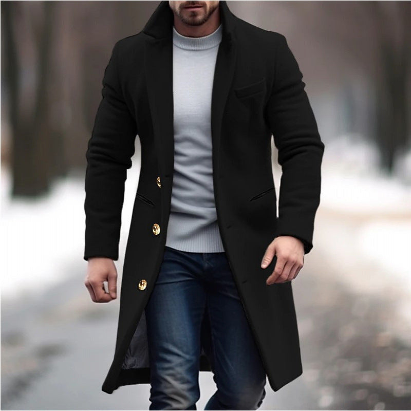 Men's knee-length classic coat with padded lining and elegant button placket Amarae