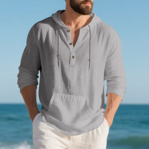 Men's casual hoodie with button placket and practical kangaroo pocket Chic and style