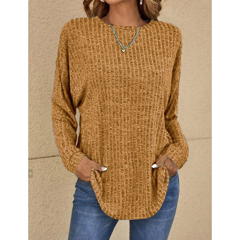 Women's Oversized Structured Knit Sweater with Round Neck and Pockets Amarae