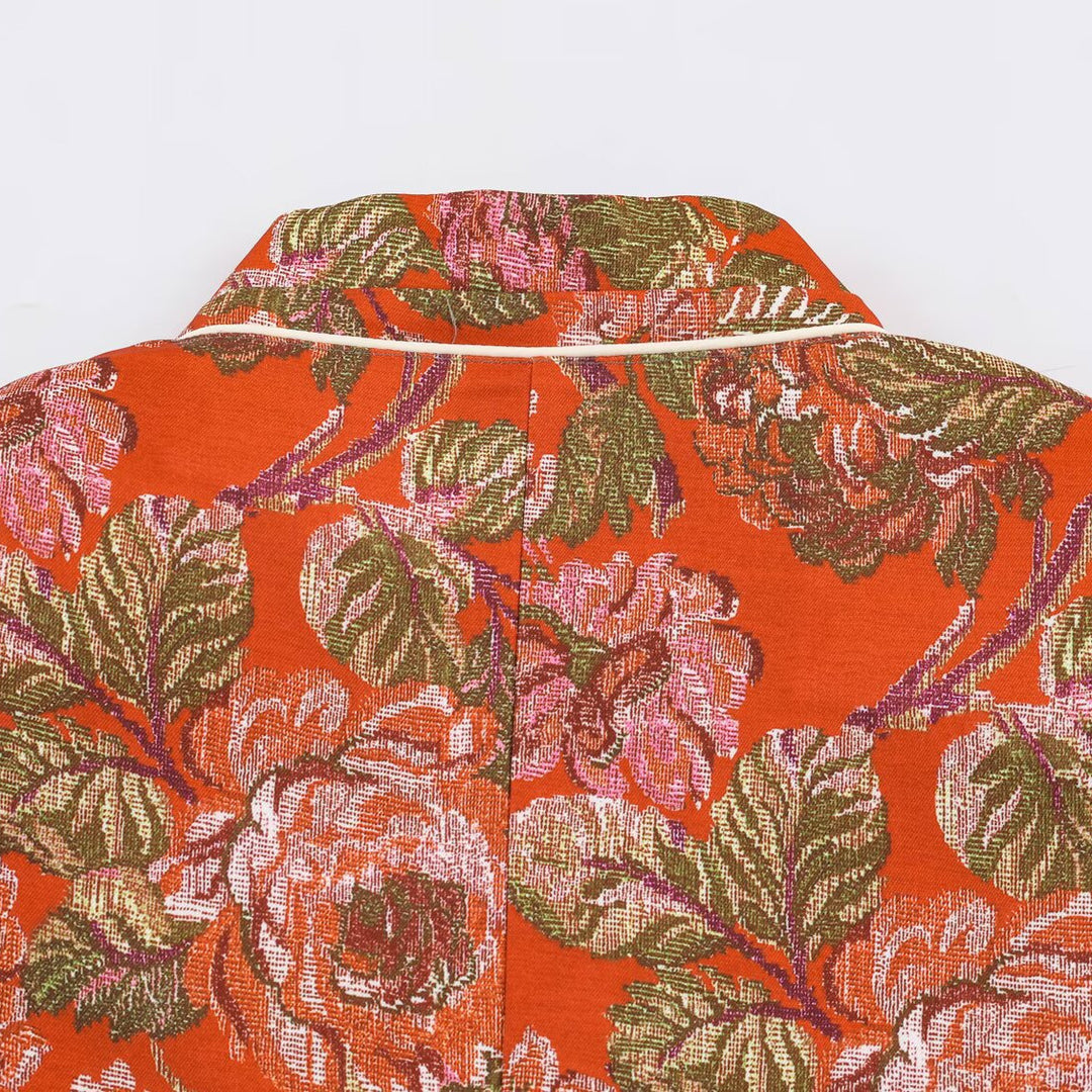 Women's short blazer in brocade jacquard with stand-up collar and piped edge Amarae