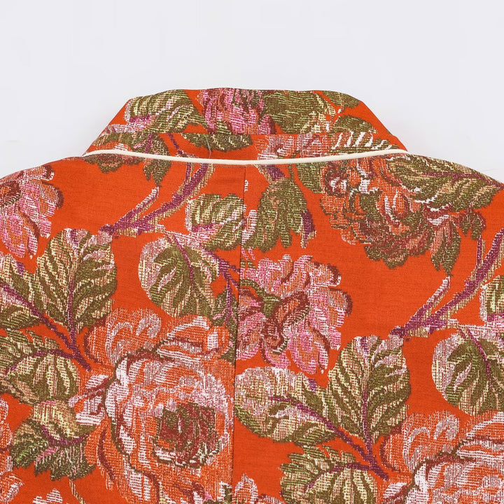 Women's short blazer in brocade jacquard with stand-up collar and piped edge Amarae
