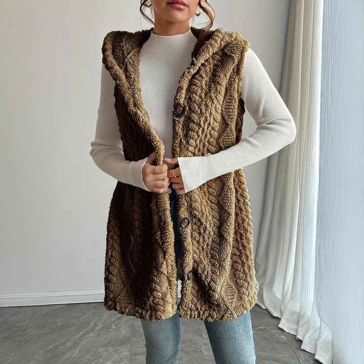 Women’s hooded vest in soft fabric with button placket Amarae