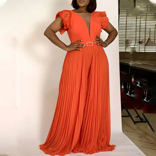 Maxi dress for women with voluminous puff sleeves and a deep V-neck Amarae