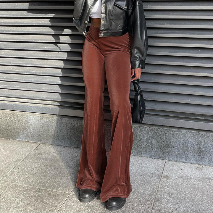 Elegant Women's Elephant Leg Pants With High Waist And Smooth Chic Material