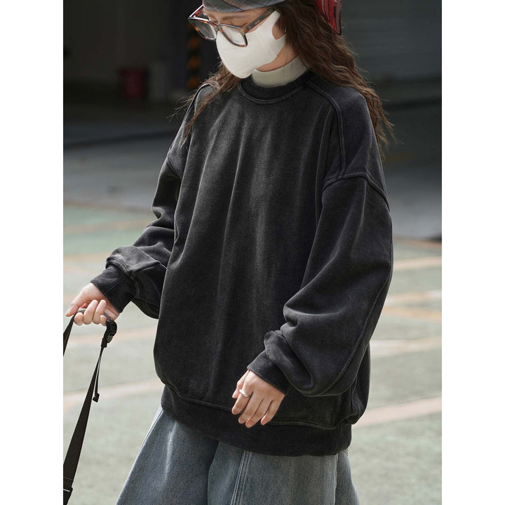 Women's Cotton Blend Relaxed Sweater with Washed Surface and Raglan Sleeves Amarae