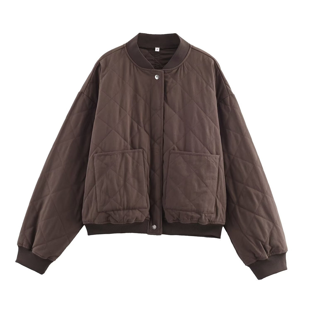 Women Oversized Quilted Blouson with Raglan Sleeves and Patch Pockets Amarae