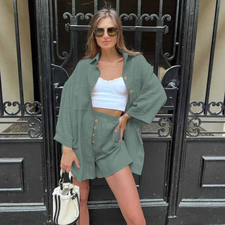 Casual set for women with loose fit shirt and shorts Lune London