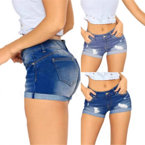 Women's Casual Destroyed Jean Shorts with Rolled Hem Amarae