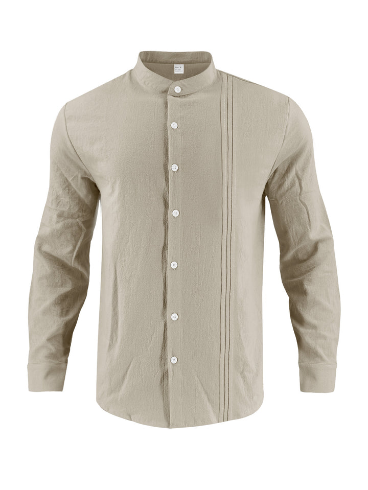 Trendy long-sleeve shirt for men with textured surface and innovative high collar Lune London