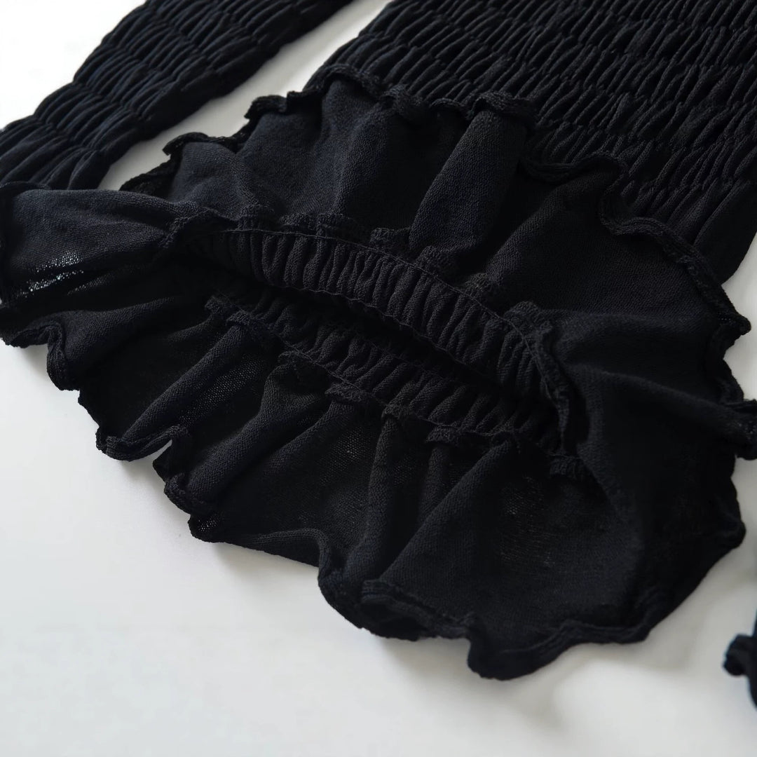 Ladies Off-Shoulder Smock Top with Long Sleeves and Ruffle Hem Amarae