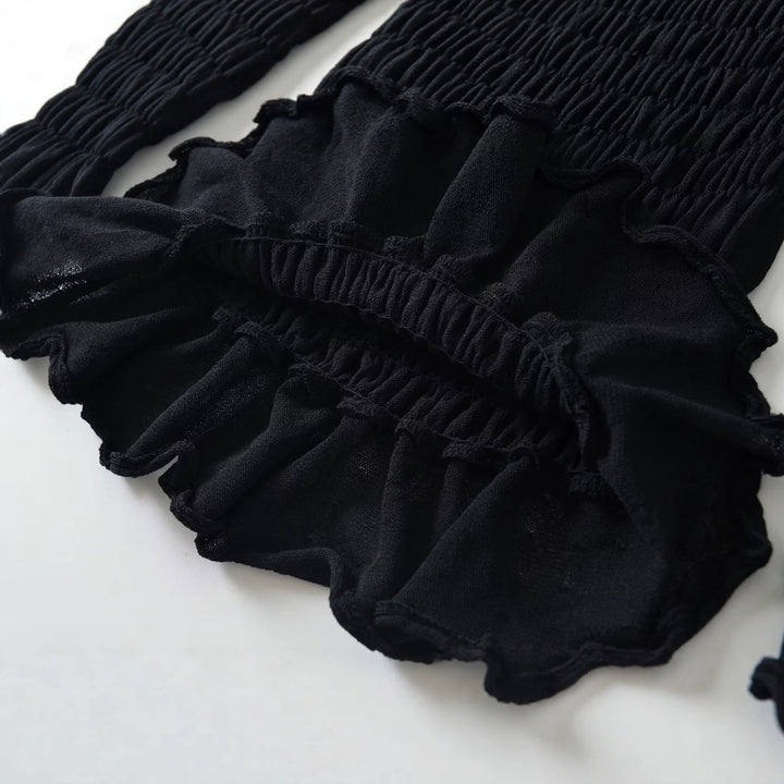 Ladies Off-Shoulder Smock Top with Long Sleeves and Ruffle Hem Amarae