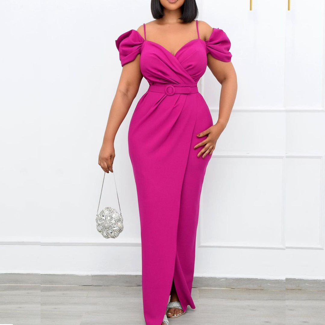 Ladies Elegant Wrap Dress with Voluminous Puff Sleeves and Chic Belt and Style