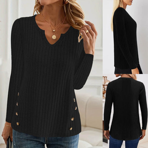 Ribbed sweater for women with trendy button details Amarae