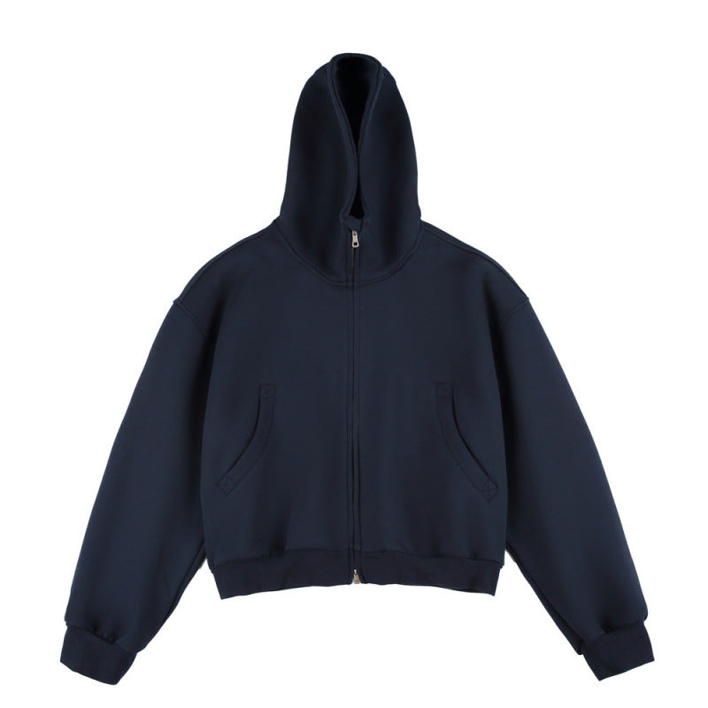 [Unisex] Short Boxy Hoodie with Continuous Zipper and Inserted Side Pockets Amarae