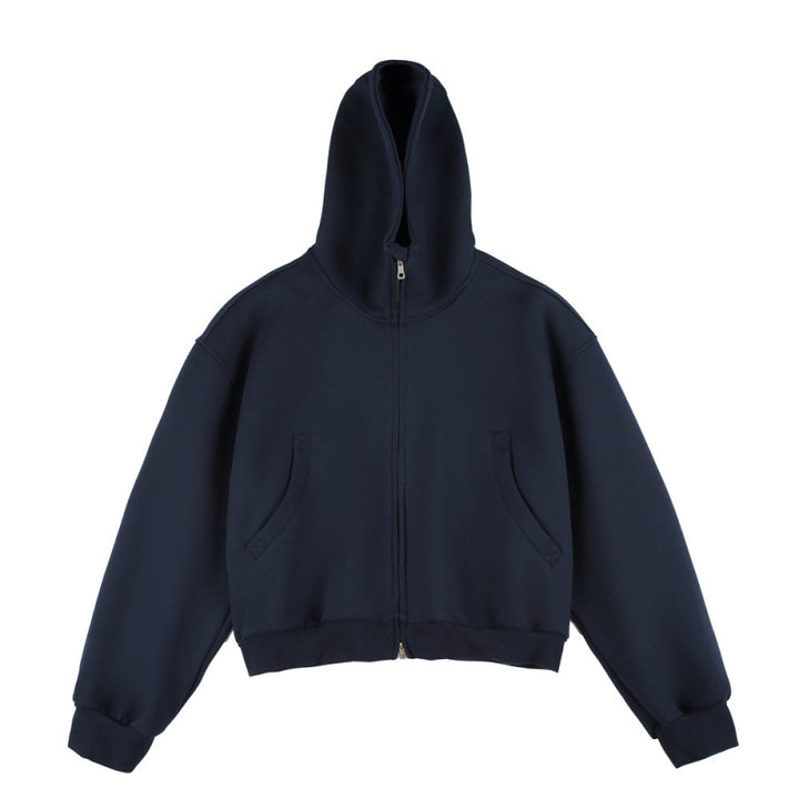 [Unisex] Short Boxy Hoodie with Continuous Zipper and Inserted Side Pockets Amarae