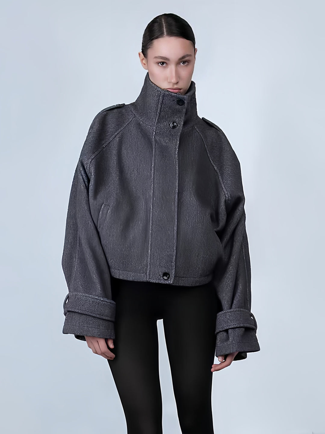 Ladies oversized cropped jacket with high collar and original sleeves Lune London