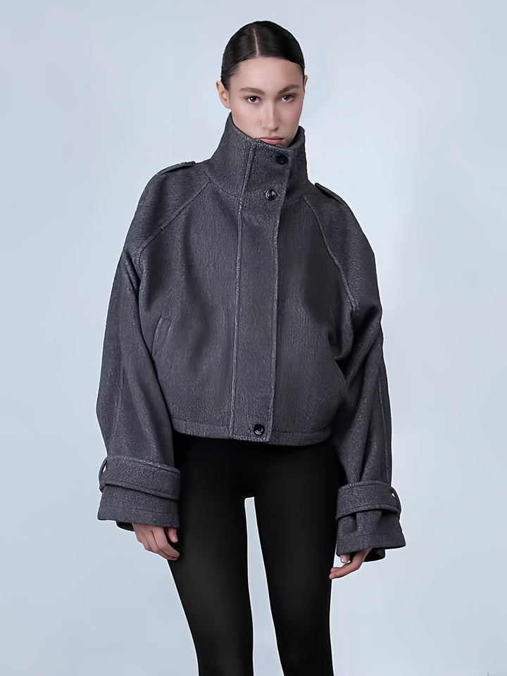 Ladies oversized cropped jacket with high collar and original sleeves Lune London