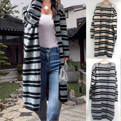 Casual ribbed cardigan for women with a modern striped pattern and an open cut Amarae