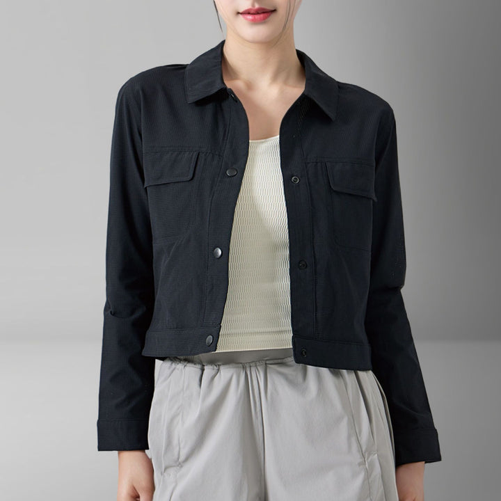 Women's Short Overshirt Jacket made of textured canvas with chest pockets Amarae