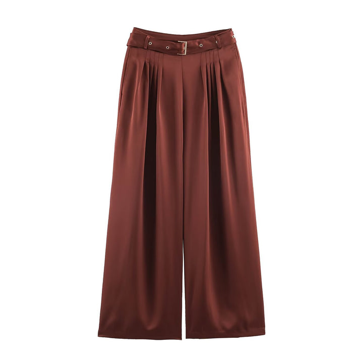 Ladies Two-Piece Satin Set with Bow Blouse and Pleated Culotte Amarae