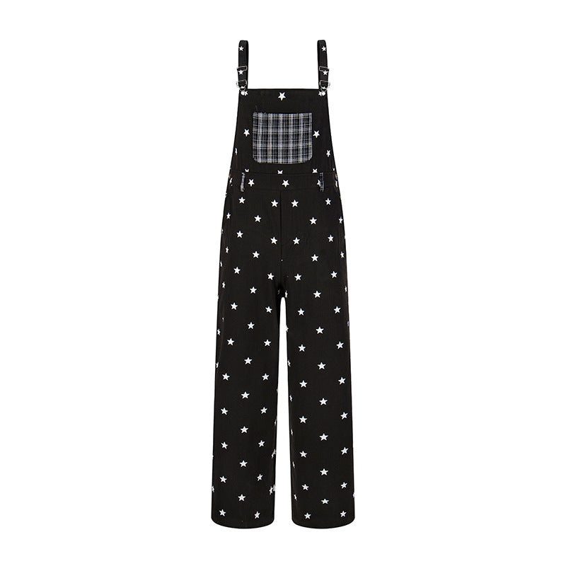 Women's overall in palazzo cut with star all-over and check patch Amarae