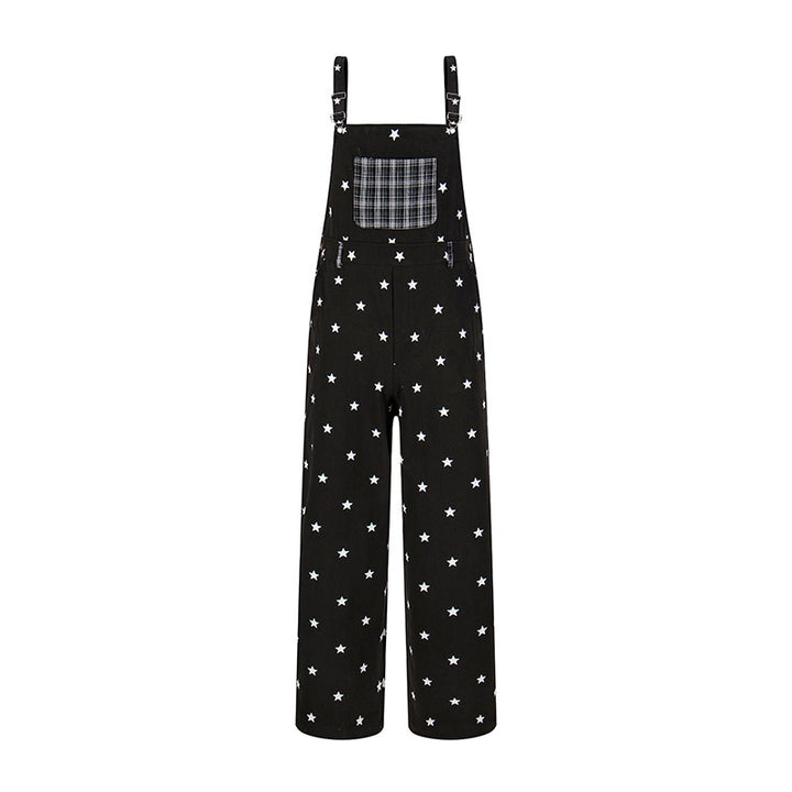 Women's overall in palazzo cut with star all-over and check patch Amarae