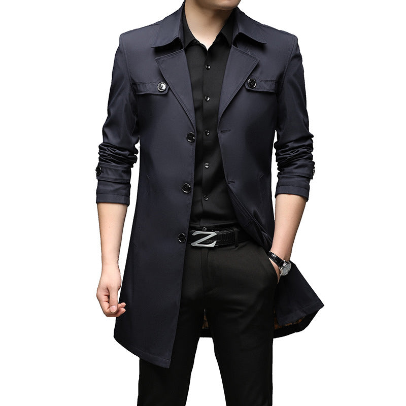 Men's Light Trench Coat with Tailored Fit, Chest Pockets and Adjustable Sleeve Straps Amarae