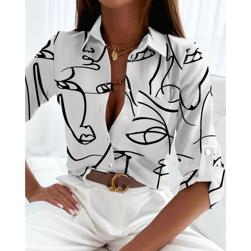Women's satin blouse with graphic all-over print and tailored fit Amarae