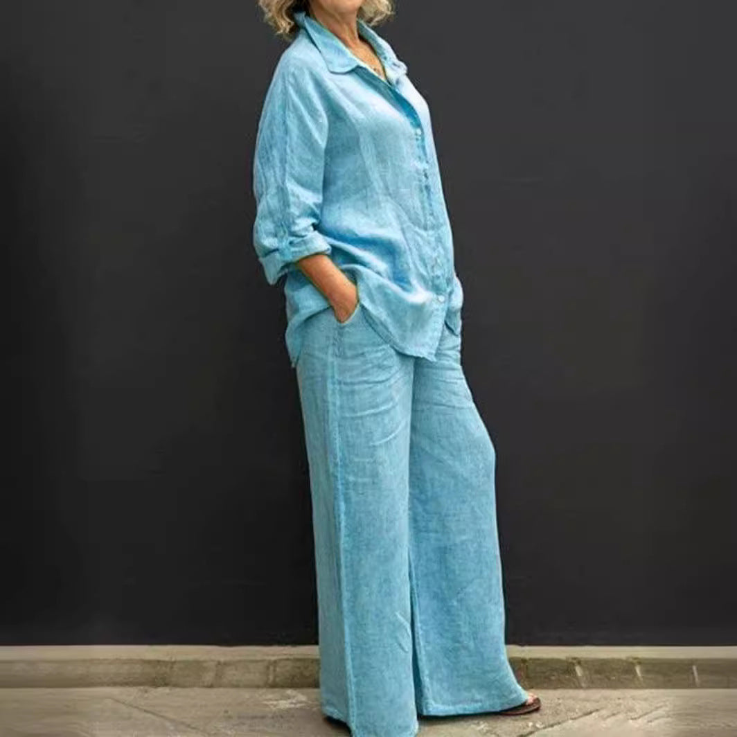 Women's Relaxed-Buttondown-Shirt and High-Waist-Palazzo in Linen Look Amarae