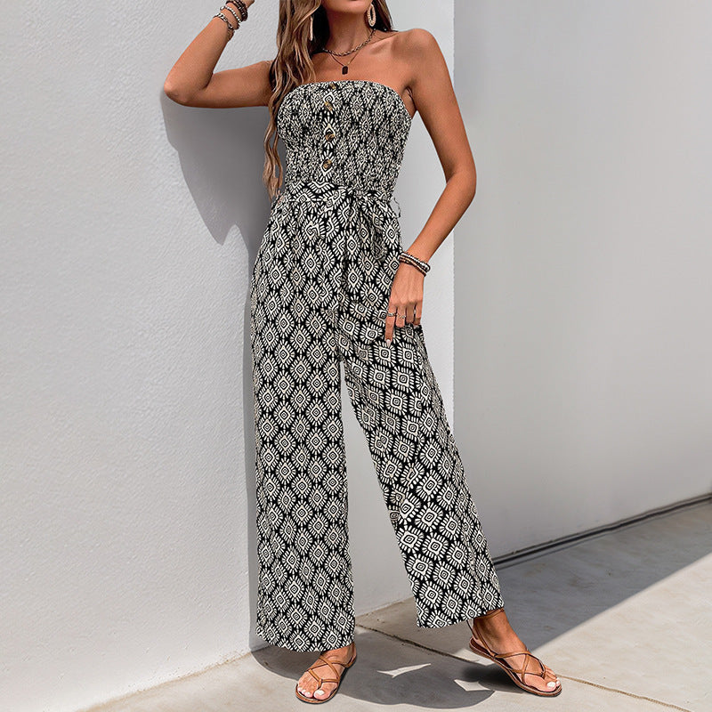 Casual jumpsuit for women with elastic top and trendy pattern Lune London