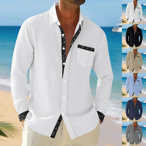 Men's Casual Long Sleeve Shirt with Trendy Collar and Chest Pocket Amarae