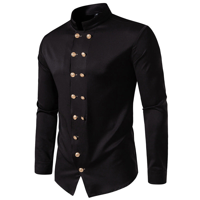 Men's Stylish Shirt with Stand-Up Collar and Decorative Buttons Lune London
