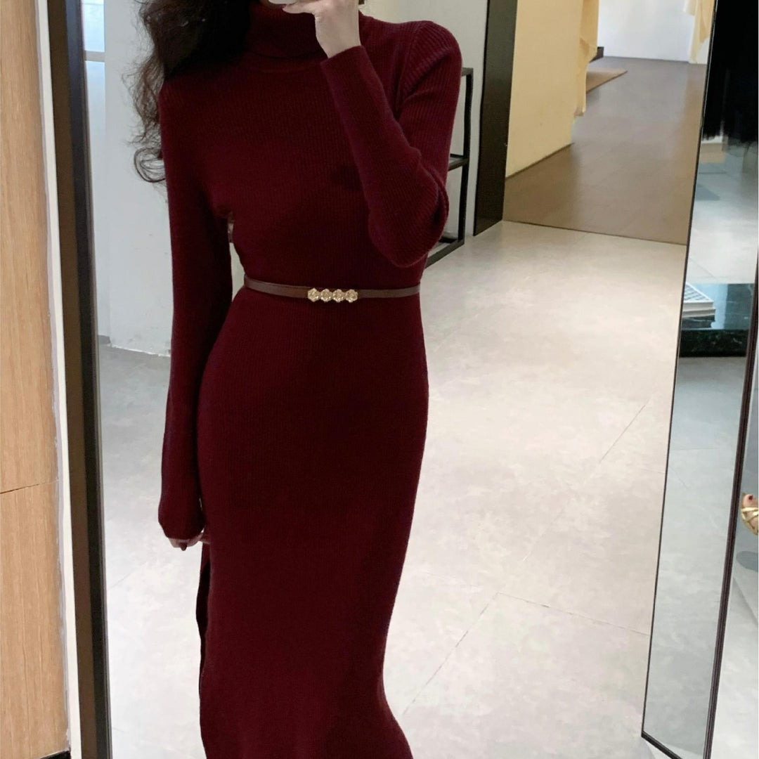Robe en tricot élégante pour femmes avec col haut et design ajusté Chic & Stil