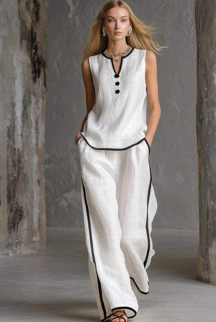 Women Elegant Two-Piece Set with Chic Top and Wide Pants Lune London