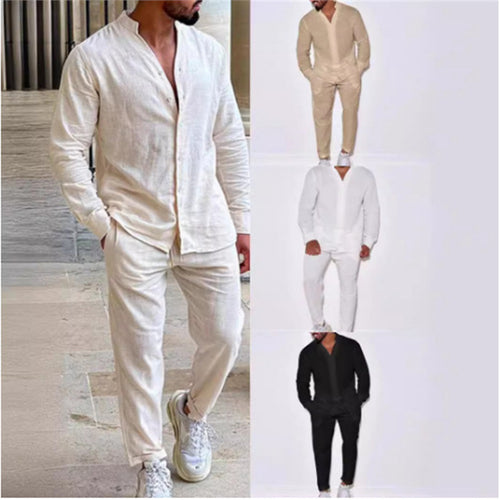 Men's casual linen set with button placket and elastic waistband Amarae