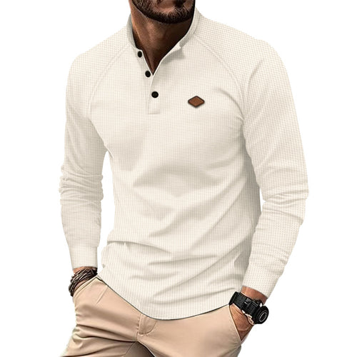 Men's long sleeve Henley shirt with textured surface and trendy button details Amarae