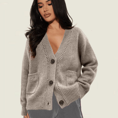 Ladies cardigan with deep V-neck and pockets Amarae