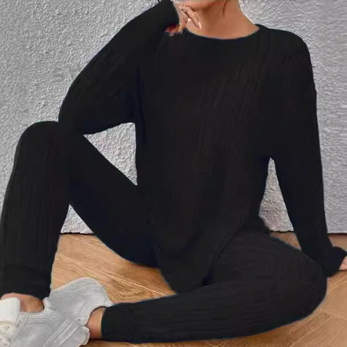 Women Casual Knit Set with Ribbed Structure and Loose Fit Amarae