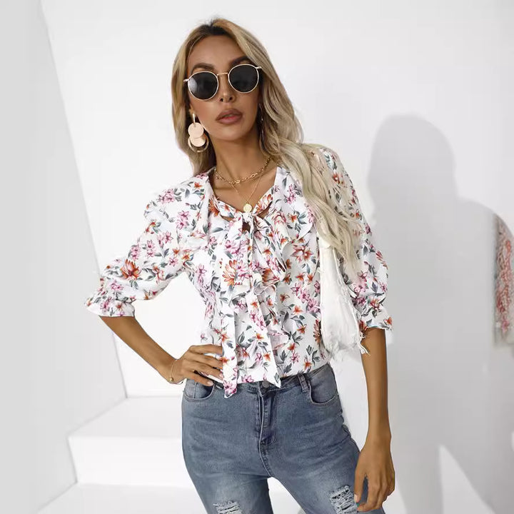 Women's shirt with gathered details and floral design Lune London